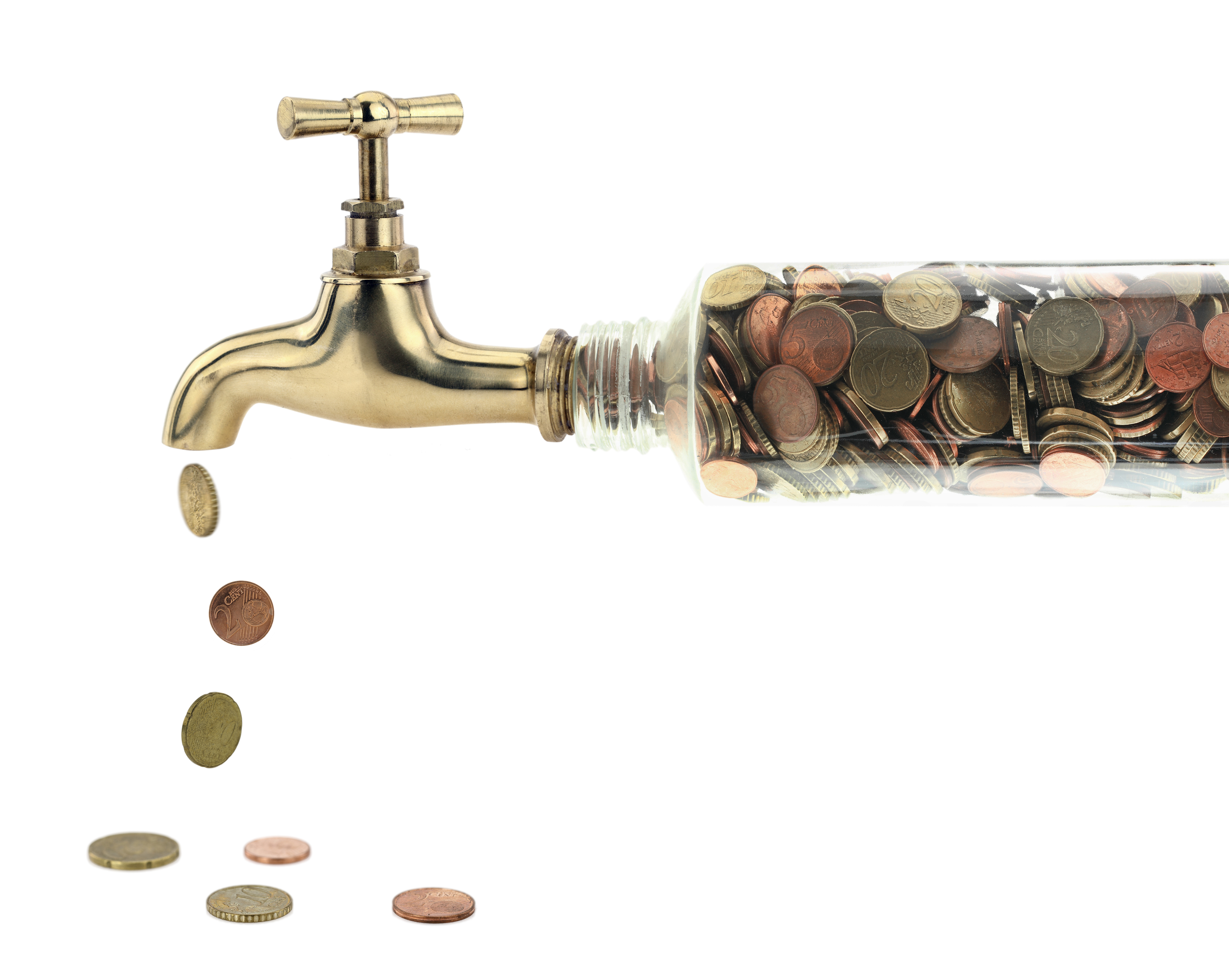 Money coins fall out of the golden tap recurring revenue streams