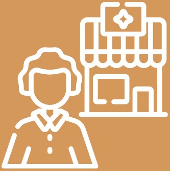 burnt orange background with icon and text that says "clients grow their business"