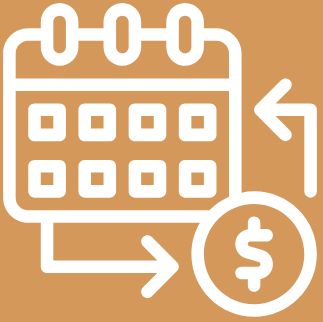 burnt orange background with icon and text that says "loans are paid back & clients thrive"