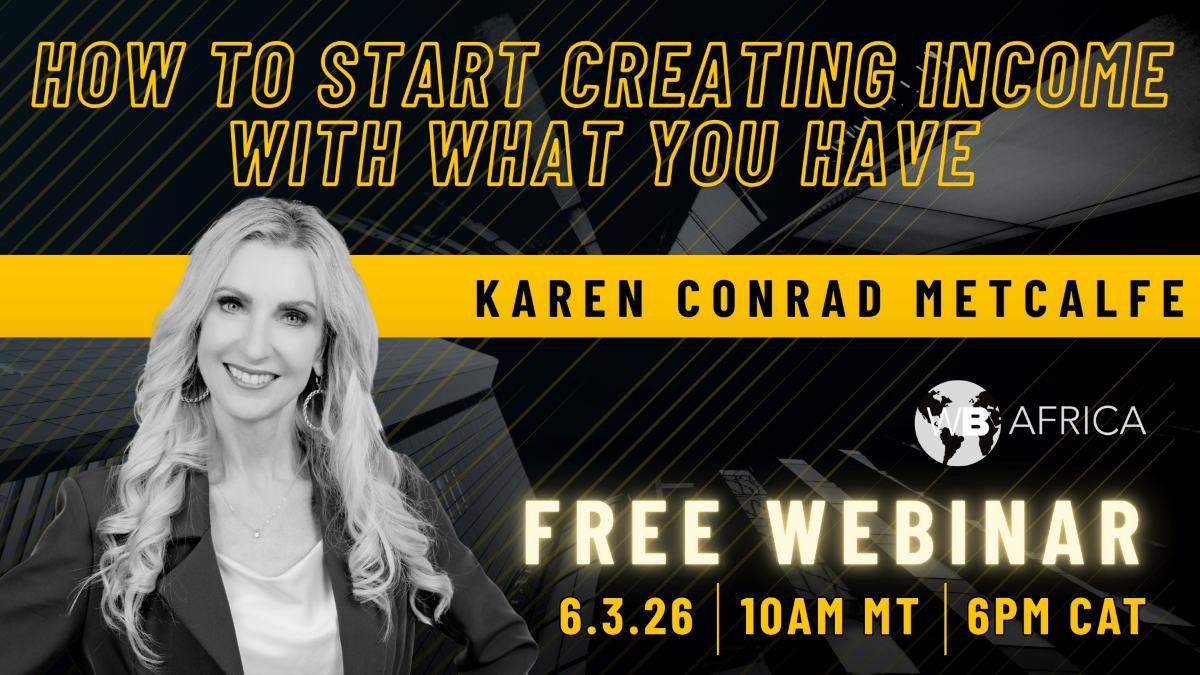 free webinar graphic with the text "how to start creating income with what you have" and an image of the speaker mobile version