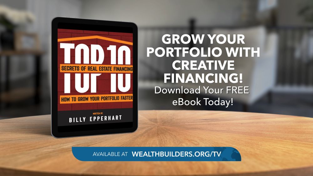 Top 10 Secrets of Real Estate Financing Free Download top 10 secrets of real estate financing cover image with tablet sitting on table with text that says "grow your portfolio with creative financing" and "download your free ebook today"