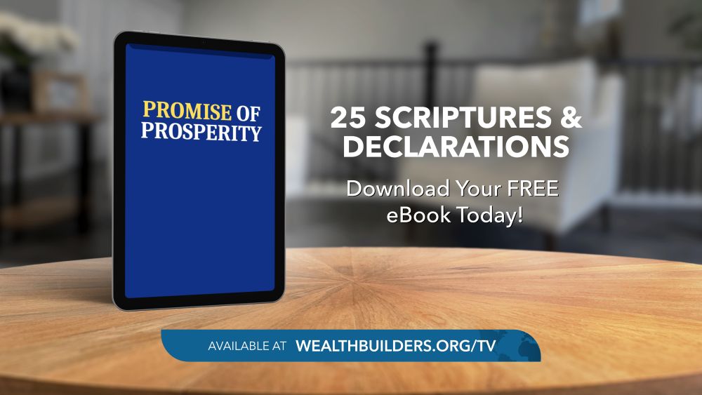 promise of prosperity free download cover image with a tablet featuring the download on a table with the text "25 scriptures and declarations download your free ebook today!"
